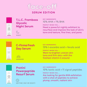 Think AtoZ Ltd Drunk Elephant glycolic night serum T.L.C. Framboos bottle with key ingredients and usage info on pink background