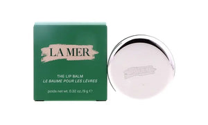 La Mer lip balm in a silver round container with green packaging box from Think AtoZ Ltd