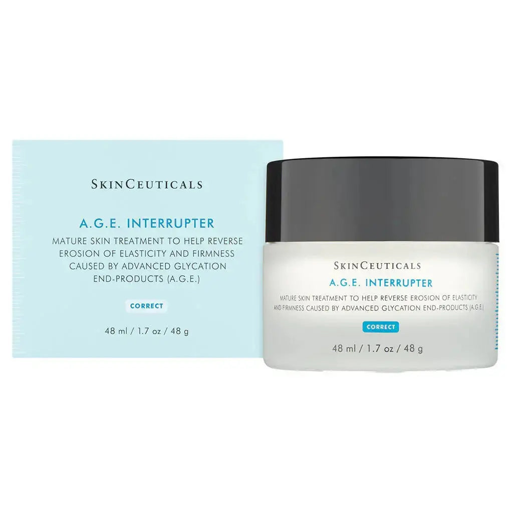 Skinceuticals AGE Interrupter cream jar and box for mature skin treatment to reverse firmness loss