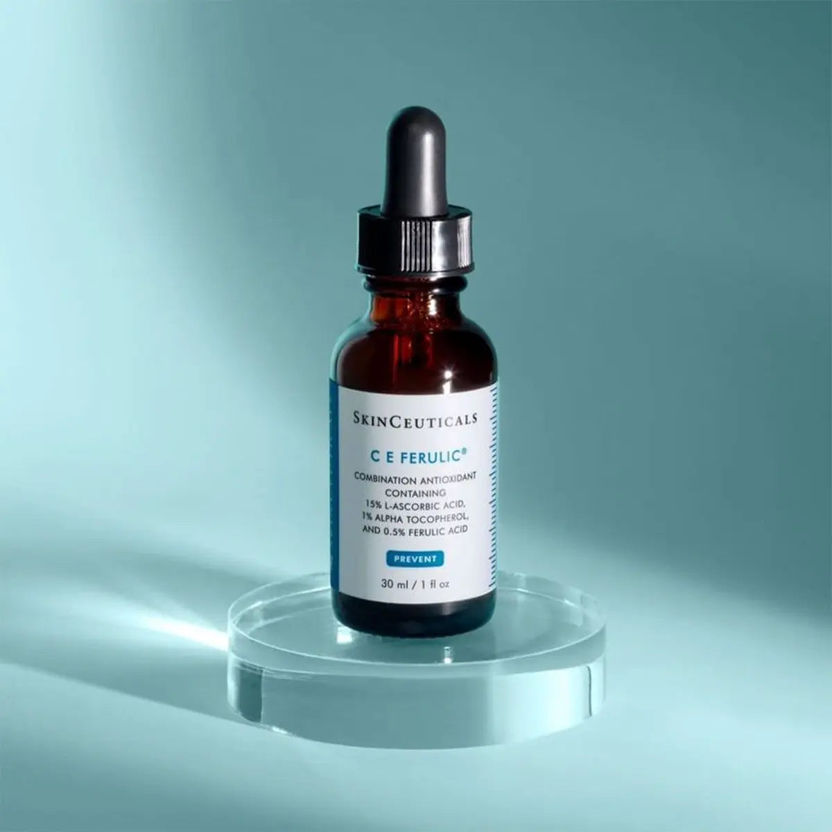 Skinceuticals CE Ferulic wholesale 30ml antioxidant serum bottle on clear round stand