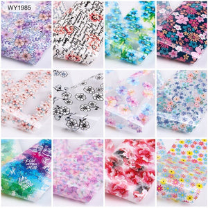 12 Pieces/Set Nail Art Foil Stickers 3D Rose Flowers Leaf Transfer Foil Nails Decal Wraps Sliders for Nails Art Decorations Strips Nail Decals