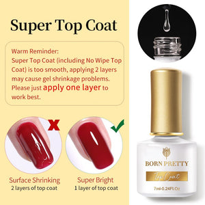 BORN PRETTY Super Top Coat Base Top Gel Nail Polish Matte Top Coat Super Bright No Wipe Top Nail Gel Polish Reinfore Gel