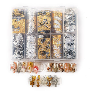 10 Rolls/Set 3D Mesh Nail Art Stickers Mix Gold Silver Foil Net Line Tape on Nails Decals for Nail Decorations Designs