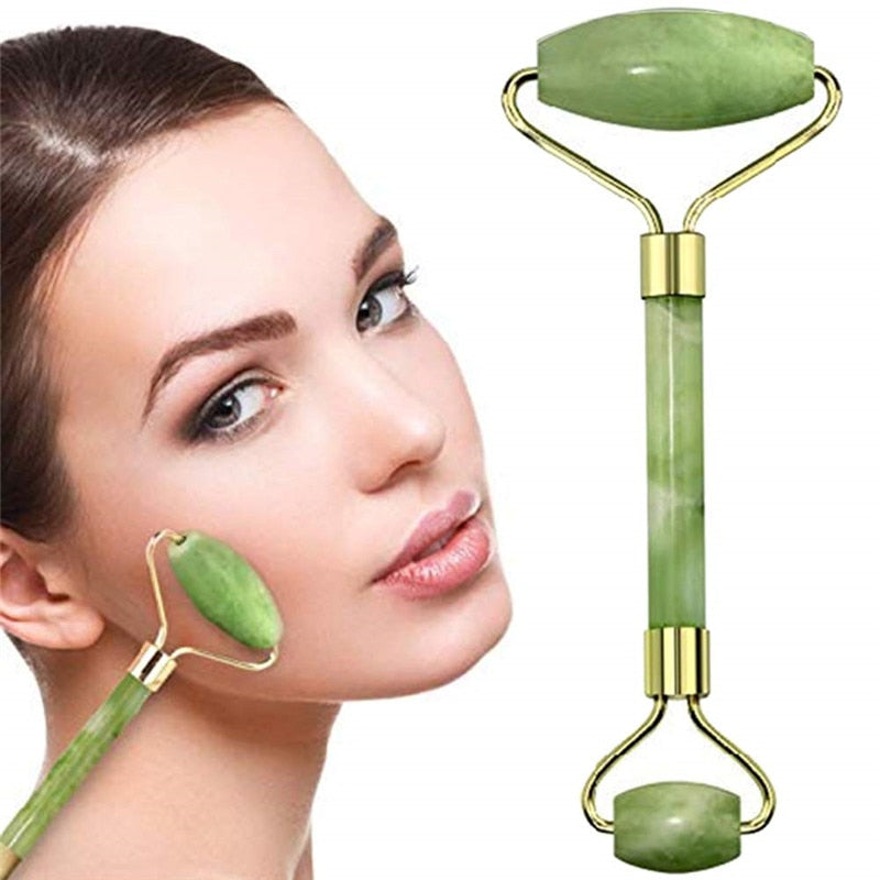 Double Green Jade Roller Facial Roller Face Massager Slimming Face Neck lift masajeador Facial Massage Stone Beauty Health Care