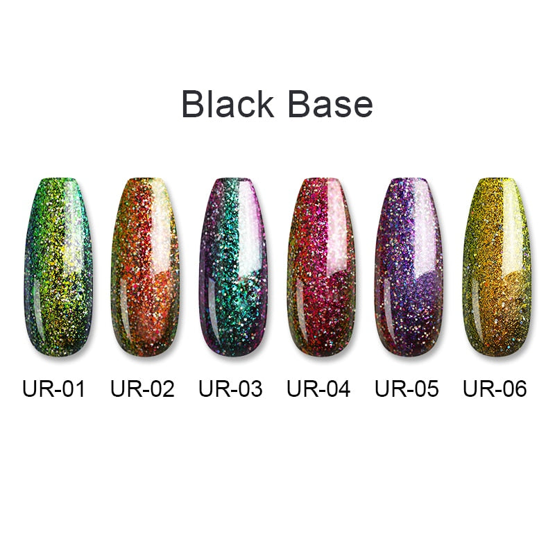 UR SUGAR 7.5ml sparkly Chameleon Gel Nail Polish Sparkling Holographics Soak Off UV LED Gel Varnish Black Base Nail Art Lacquers