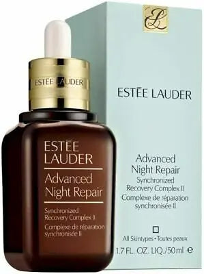 Estee Lauder Advanced Night Repair serum bottle with dropper and box packaging 1.7 FL OZ 50ml