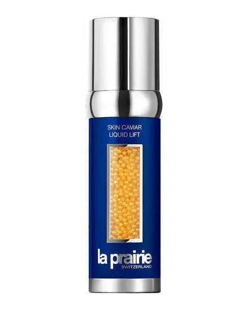 La Prairie Skin Caviar Liquid Lift serum bottle with gold caviar pearls and silver cap
