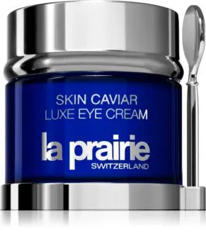 Think AtoZ Ltd La Prairie Skin Caviar eye cream in blue jar with silver lid and applicator