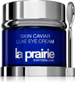 Think AtoZ Ltd La Prairie Skin Caviar eye cream in blue jar with silver lid and applicator