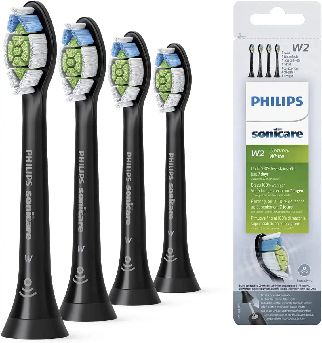 Philips Sonicare W2 Optimal White brush heads Black pack of four replacement toothbrush heads