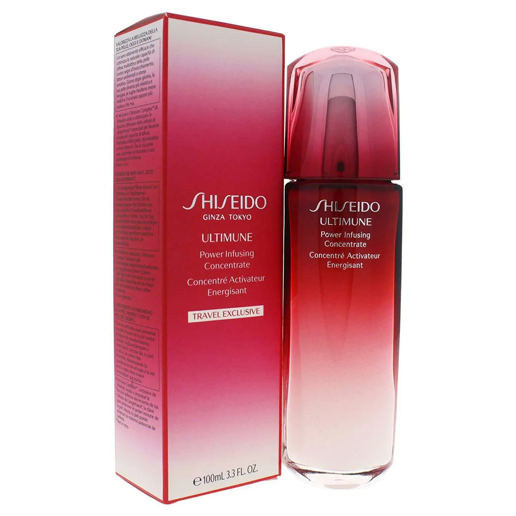 Shiseido Ultimune Power Infusing Concentrate serum 100ml with red gradient bottle and matching box