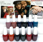 OPI Scotland gel polish collection by Think AtoZ Ltd with twelve vibrant gel color bottles displayed