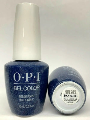 OPI Scotland gel polish collection Nessie Plays Hide Sea-K blue glitter gel color bottles