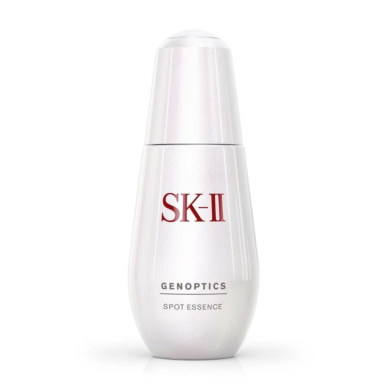 SK-II GenOptics Spot Essence Serum white bottle with red logo and silver cap skincare product