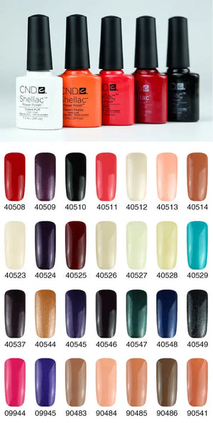 CND Shellac gel nail polish collection by ThinkAtoZ featuring various colorful polished nail samples