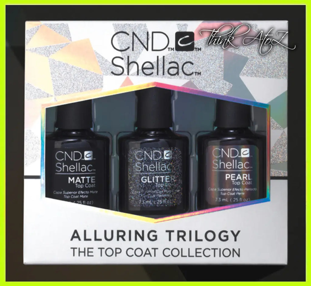 CND matte glitter pearl nail polish trio by ThinkAtoZ with Shellac matte, glitter, and pearl top coat