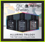 CND matte glitter pearl nail polish trio by ThinkAtoZ with Shellac matte, glitter, and pearl top coat