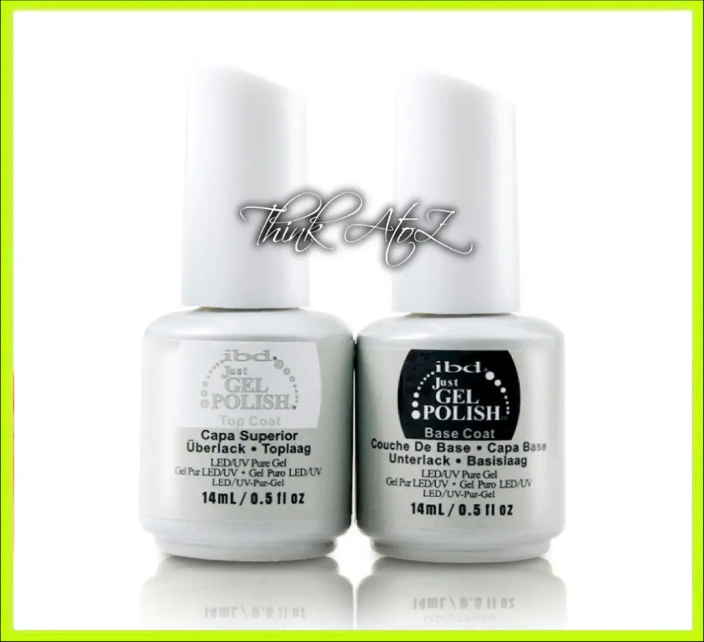 ibd Just Gel Polish Top Coat Bast Coat set with white caps for long-lasting soak off nail gel polish