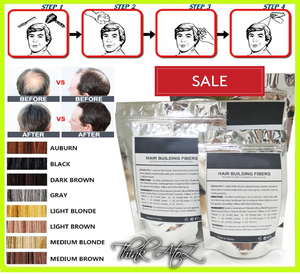 Keratin hair fibers refill bag 25g for Toppik bottles by ThinkAtoZ with before and after hair coverage results