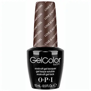 OPI Gelcolor soak off gel polish bottle in black and brown with Love is Hot And Coal label