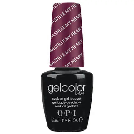 OPI Gelcolor soak off gel polish in Bastille My Heart dark red shade bottle by ThinkAtoZ