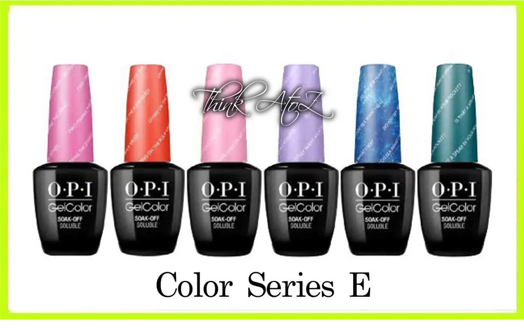 ThinkAtoZ OPI Gelcolor Soak Off Gel Polish Color Series E with six vibrant nail polish shades