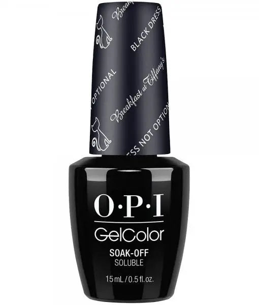 OPI Gelcolor Soak Off Gel Polish in black dress shade by ThinkAtoZ bottle front view black dress not optional 