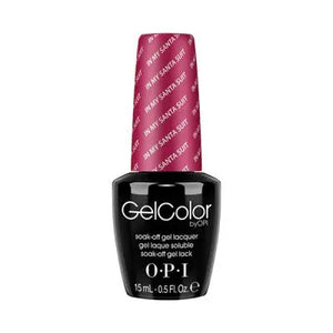 OPI Gelcolor Soak Off Gel Polish in black bottle with pink cap by ThinkAtoZ in my Santa suit