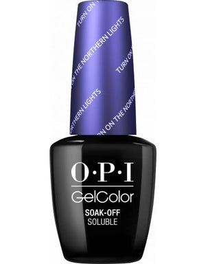 OPI Gelcolor Soak Off Gel Nail Polish bottle in black with purple cap from ThinkAtoZ turn on the northern lights