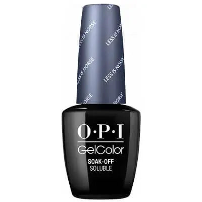OPI Gelcolor Soak Off Gel Nail Polish bottle with black base and gray cap by ThinkAtoZ less is norse