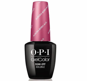 OPI Gelcolor Soak Off Gel Nail Polish bottle in black with pink cap by ThinkAtoZ aurora berry Alis