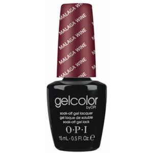 OPI Gelcolor Soak Off Gel Nail Polish in Malaga Wine by ThinkAtoZ bottle with maroon cap