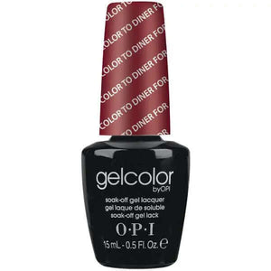 OPI Gelcolor Soak Off Gel Nail Polish bottle in dark red shade by ThinkAtoZ, 15mL color to diner for