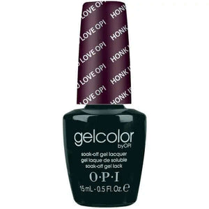honk if you love opi ThinkAtoZ OPI Gelcolor Soak Off Gel Nail Polish bottle with dark purple shade and branded cap