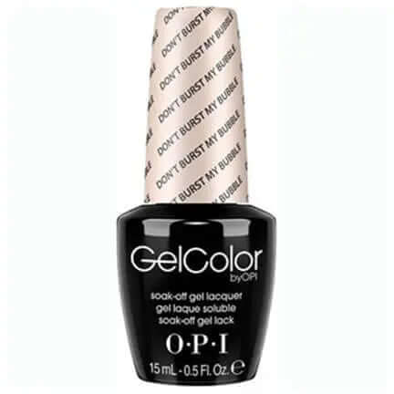 OPI Gelcolor Soak Off Gel Nail Polish in black bottle with Dont Burst My Bubble label on cap