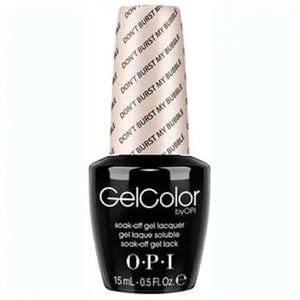 OPI Gelcolor Soak Off Gel Nail Polish in black bottle with Dont Burst My Bubble label on cap