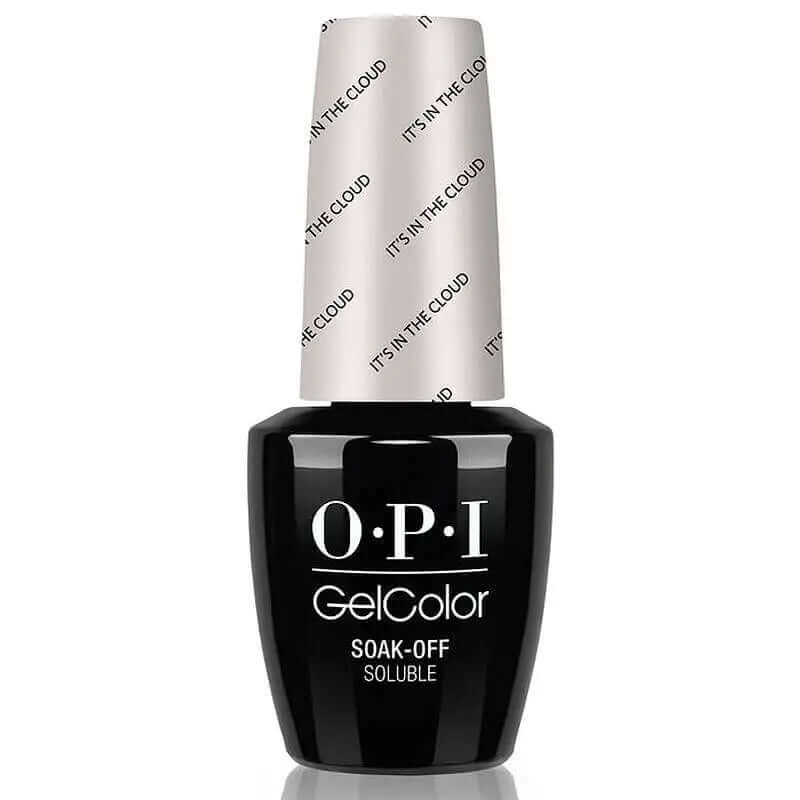 OPI Gelcolor Soak Off Gel Nail Polish bottle in black with white cap featuring It’s In The Cloud label