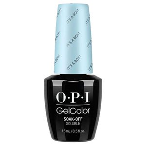 OPI Gelcolor Soak Off Gel Nail Polish bottle with light blue cap labeled It’s A Boy by ThinkAtoZ