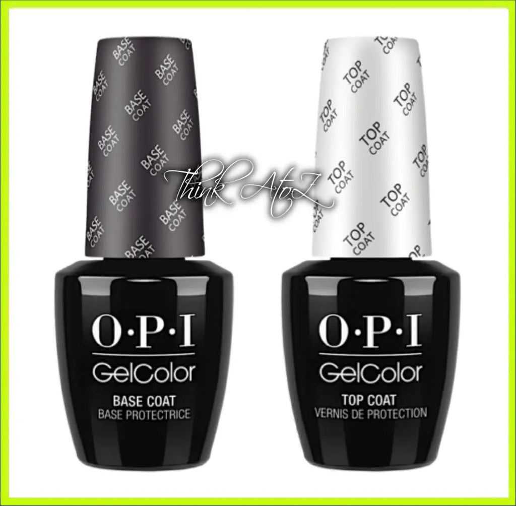 OPI GelColor top and base coat set with black bottles and black and white caps for nail protection