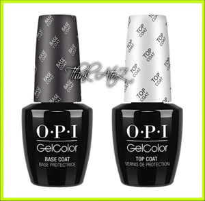 OPI GelColor top and base coat set with black bottles and black and white caps for nail protection