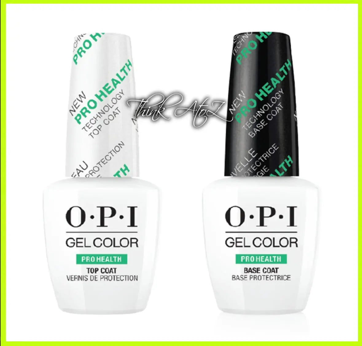 OPI GelColor base coat top coat Prohealth bottles set with white top coat and black base coat caps